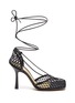 BOTTEGA VENETA Fishnet Mesh Leather Anklet Heeled Sandals