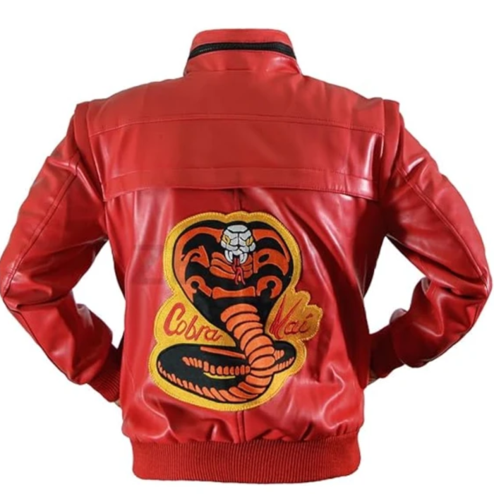 Mens Cobra Kai Johnny Red Retro Leather Jacket