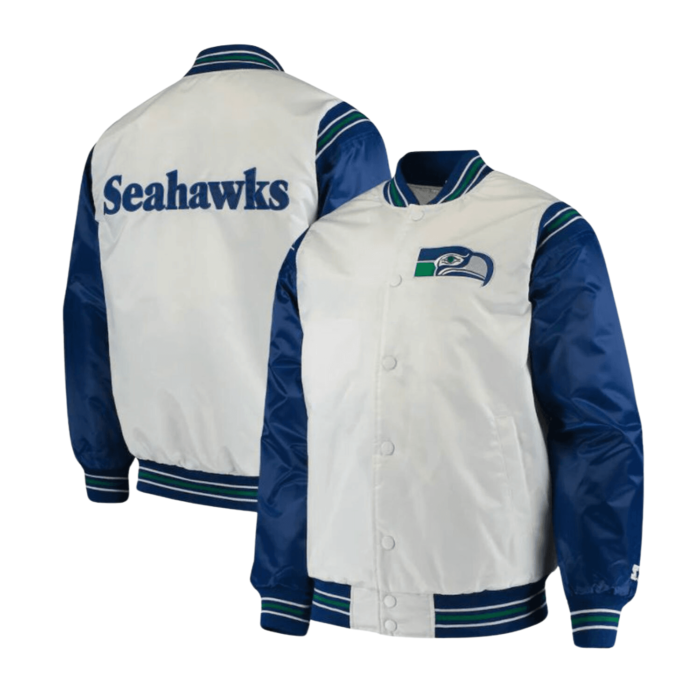 Seattle Seahawks Blue and White Starter satin Jacket