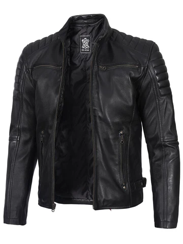 Cafe Racer Black Leather Motorcycle Jacket