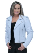 Womens Real Lambskin Leather White Moto Jacket