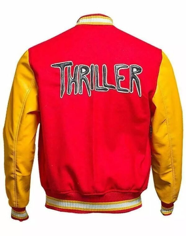 Men's MJ Thriller Michael Jackson Red M Logo Varsity Letterman Bomber Jacket