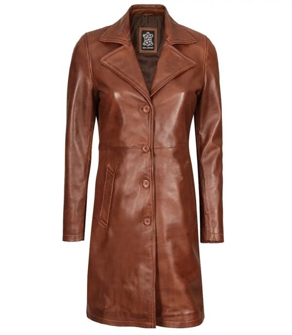 Kandis Womens Cognac Brown Leather Car Coat