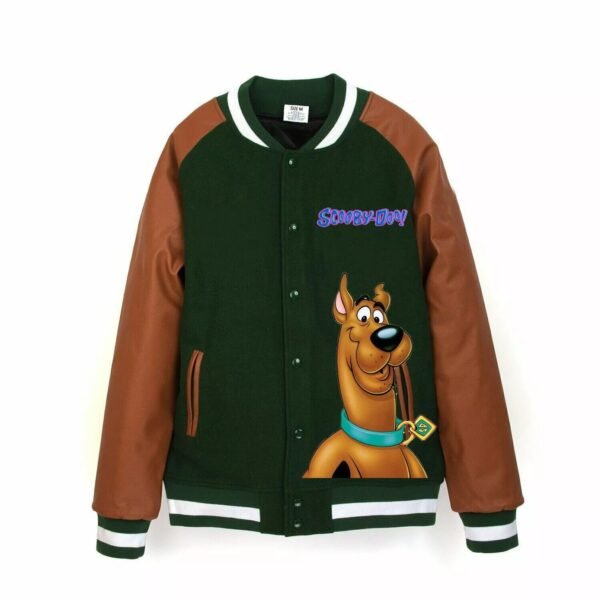 Men's Scooby Doo Varsity Jacket - Green Wool and Faux Leather