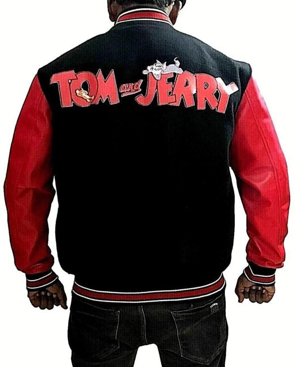 Men's Tom and Jerry Black Wool Varsity Letterman Jacket