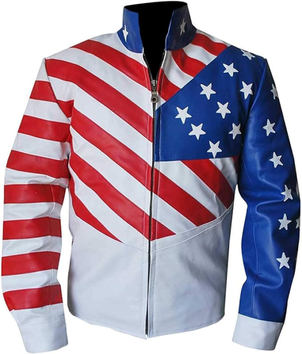 Men's Vintage Vanilla Ice American Flag Biker Leather Motorcycle Jacket