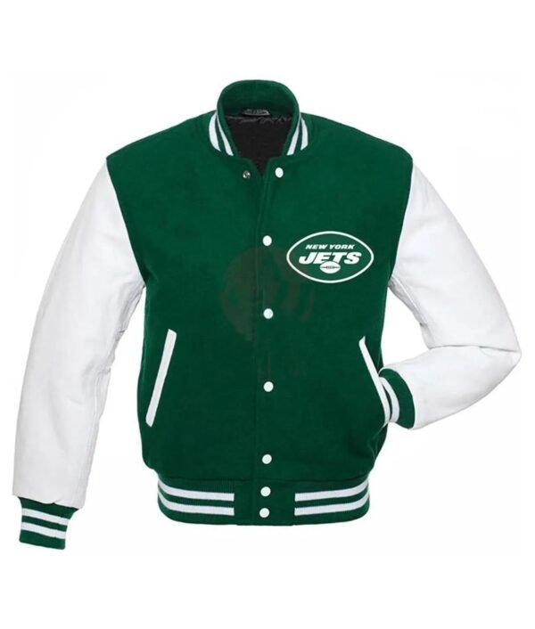 Men's New York Jets Green and White Football Apparel Varsity Jacket - Image 2