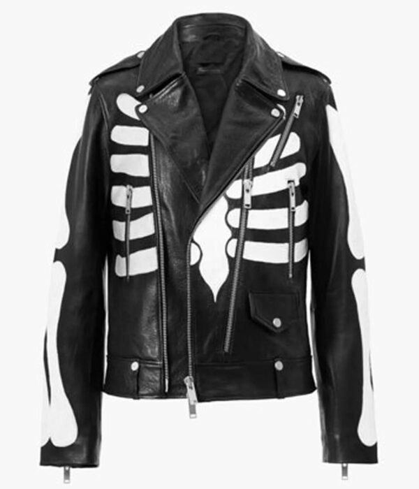 Guns N Roses Skeleton Biker Black Leather Jacket