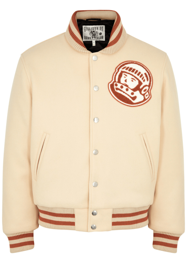 Men's Ivory Wool Varsity Jacket - BILLIONAIRE BOYS CLUB Design