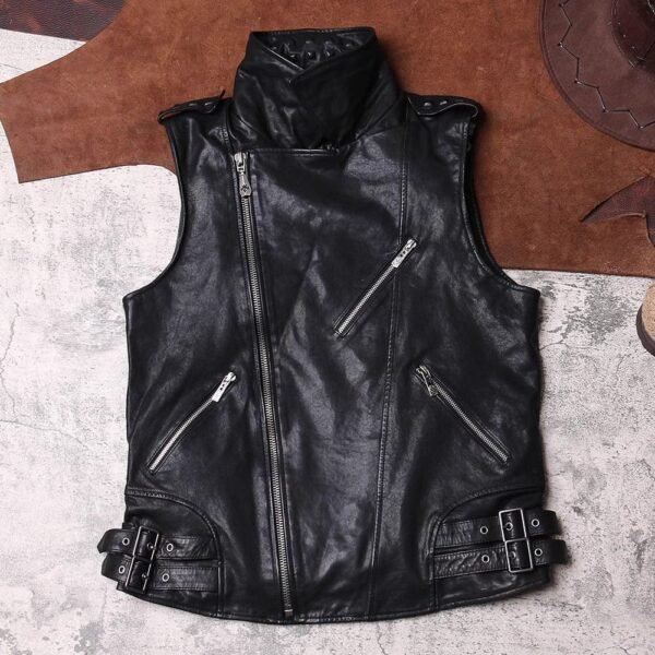 Men's Stylish Punk Studd Vintage Leather Vest - Image 3