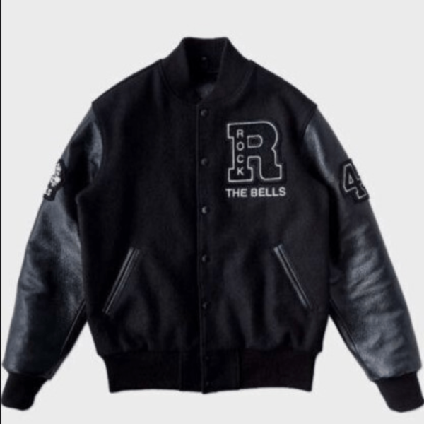 Men's Rock the Bells Black Letterman Bomber Varsity Jacket - Image 4