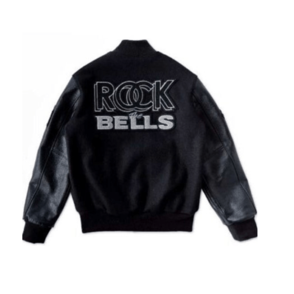 Men's Rock the Bells Black Letterman Bomber Varsity Jacket - Image 3