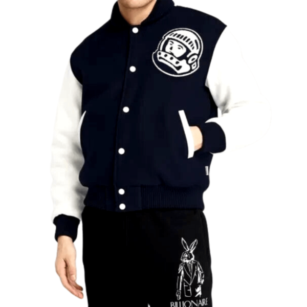 Men's Billionaire Boys Club Wool Blend Varsity Jacket with Genuine Leather Sleeves - Image 2