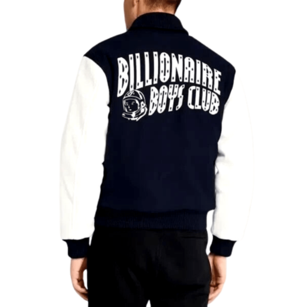 Men's Billionaire Boys Club Wool Blend Varsity Jacket with Genuine Leather Sleeves