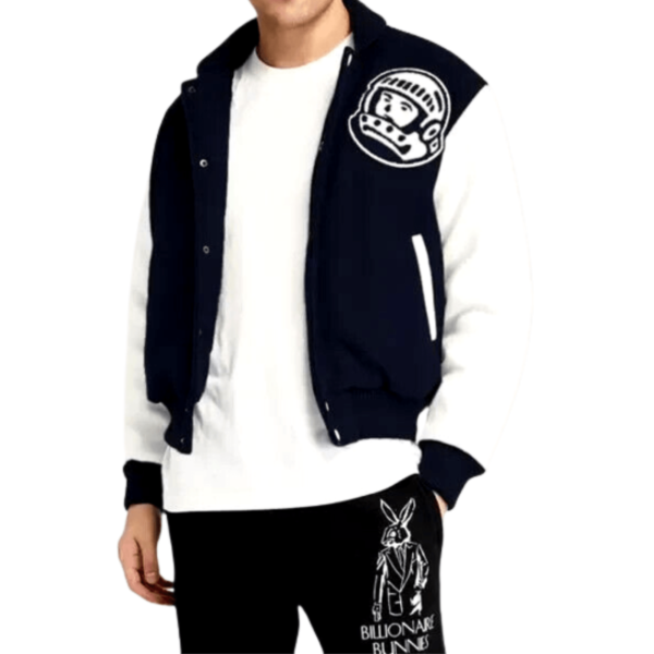 Men's Billionaire Boys Club Wool Blend Varsity Jacket with Genuine Leather Sleeves - Image 4