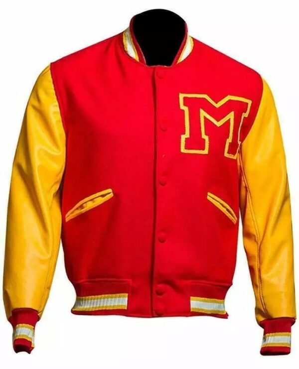 Men's MJ Thriller Michael Jackson Red M Logo Varsity Letterman Bomber Jacket - Image 2