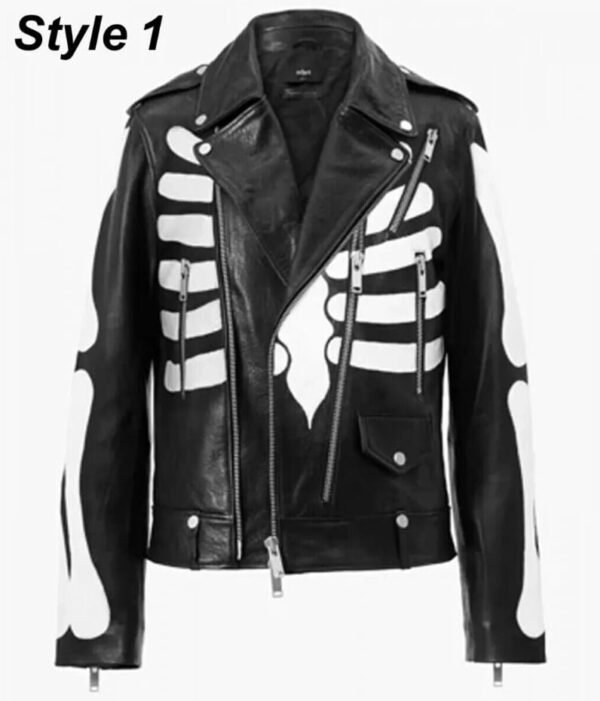 Men's Guns N Roses Skeleton Black Leather Motorcycle Jacket - Axl Rose Inspired Outerwear