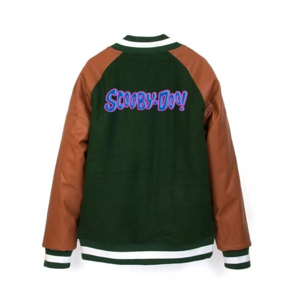 Men's Scooby Doo Varsity Jacket - Green Wool and Faux Leather - Image 2