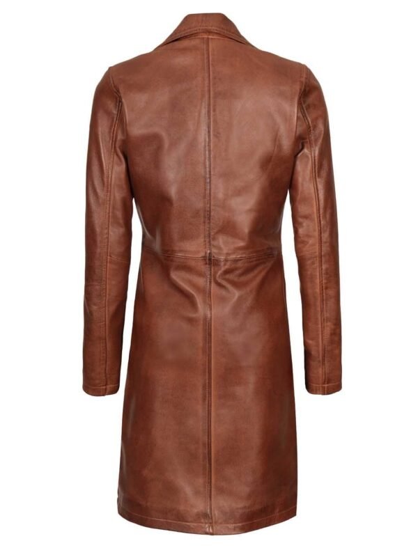 Kandis Womens Cognac Brown Leather Car Coat - Image 2