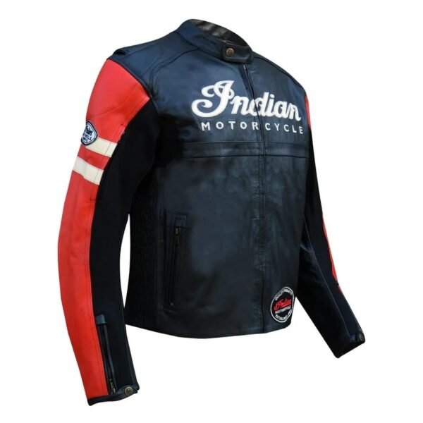 Men's Black & Red Indian Motorcycle Leather Jacket - Biker Style - Image 3