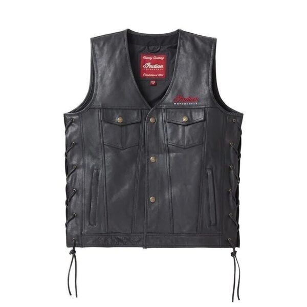 Men's Indian Motorcycle Biker Cowhide Leather Vest - Image 2