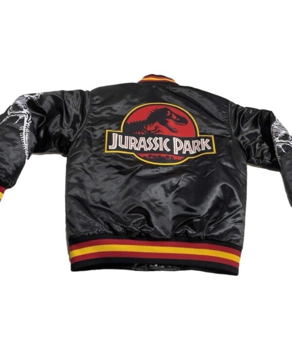 Men's Jurassic Park Black Satin Bomber Jacket - Movie-Inspired Outerwear