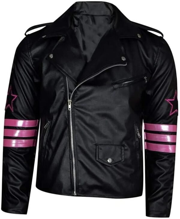 Men's Brett Haart Hitman Wrestler Skull Embroidered Black Leather Jacket - Image 2