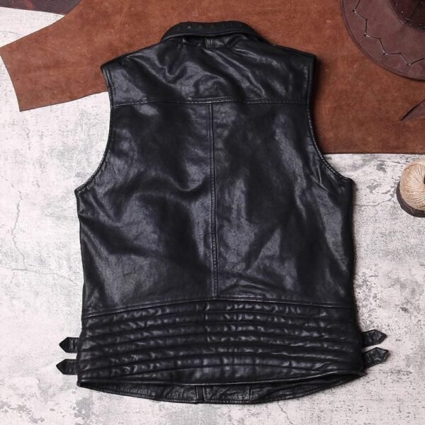 Men's Stylish Punk Studd Vintage Leather Vest - Image 2
