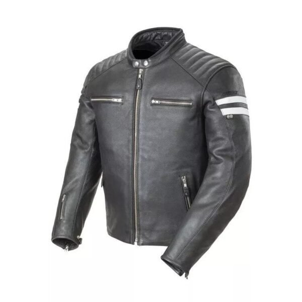 White Stripped Motorcycle Leather Jacket - Image 4