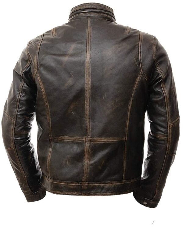 Men's Vintage Distressed Brown Cafe Racer Leather Jacket - Classic Motorcycle Style - Image 2