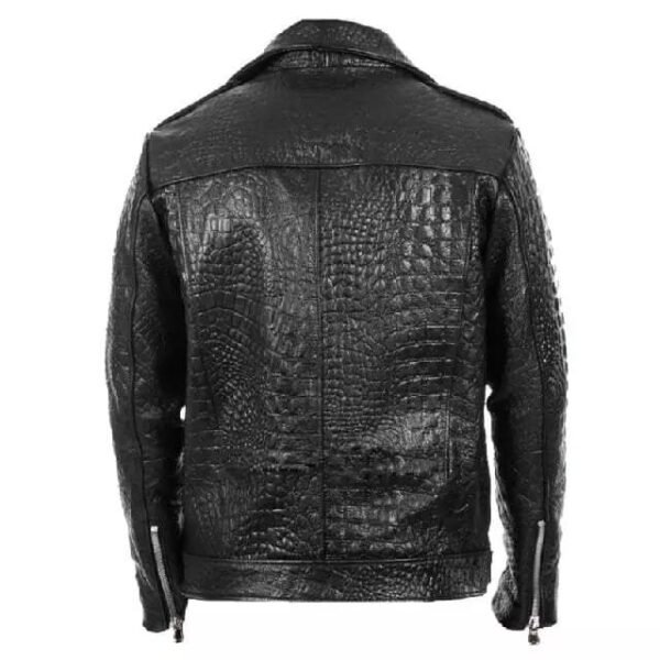 Men's Crocodile Embossed Print Handmade Motorcycle Biker Leather Jacket - Image 2