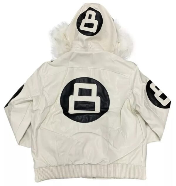 Men's 8 Ball Logo White Genuine Leather Bomber Jacket - Stylish Outerwear