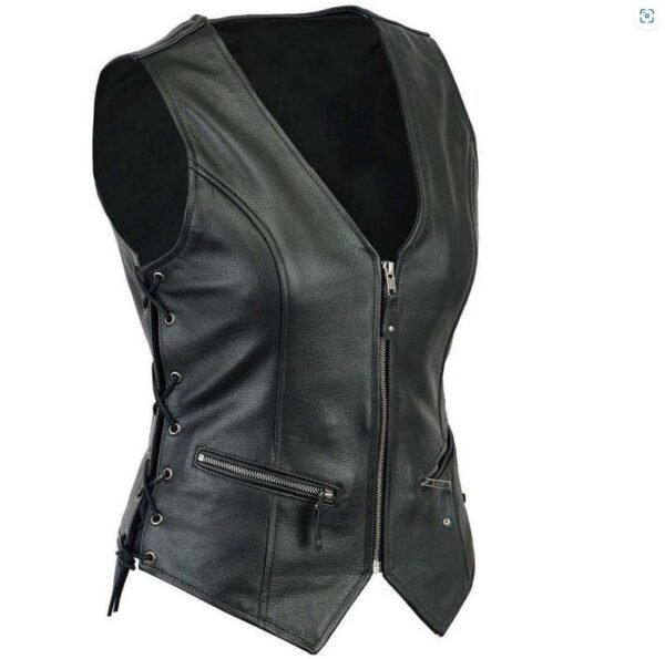 Women Motorcycle Biker Black Stylish Leather Vest