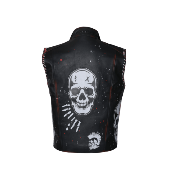 Men's Gothic Skull Printed Studded Leather Vest - Edgy Biker Style - Image 2