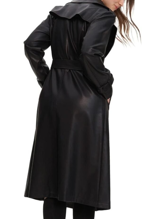 Women's Black Genuine Sheepskin Leather Trench Coat - Luxurious Long Overcoat - Image 3