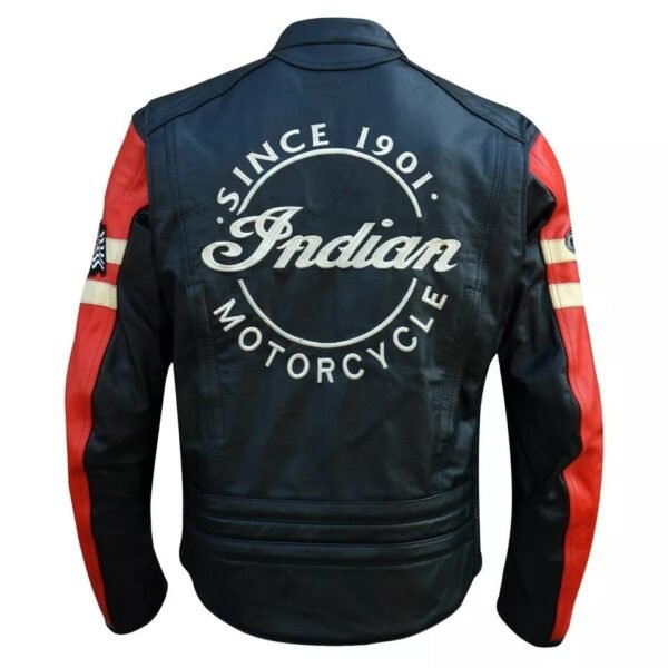 Men's Black & Red Indian Motorcycle Leather Jacket - Biker Style - Image 2