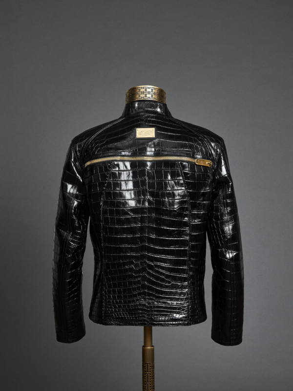 Men's Faux Leather Crocodile Embossed Jacket Biker Black Alligator - Image 2