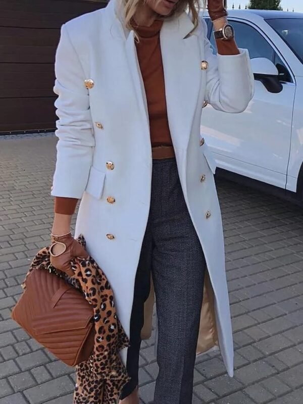 Women White Stylish Long Leather Real Leather Trench Coat - Image 3