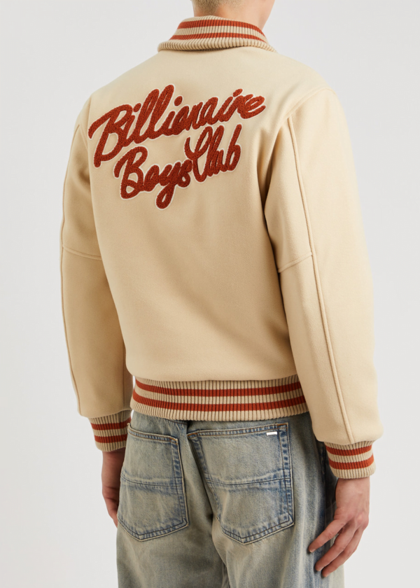 Men's Ivory Wool Varsity Jacket - BILLIONAIRE BOYS CLUB Design - Image 3