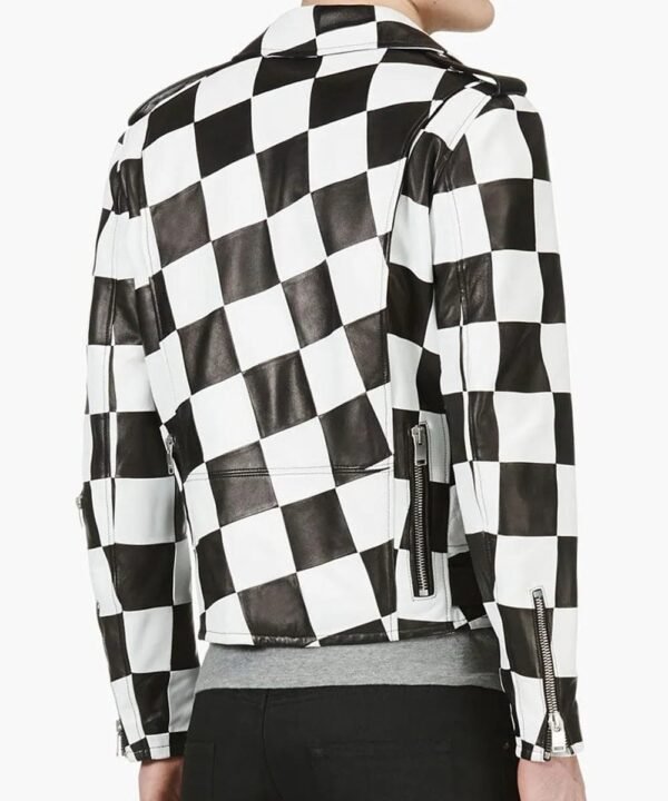 Men’s Checked Biker Leather Jacket - Image 2