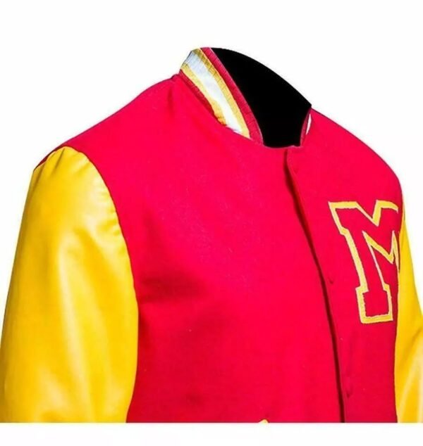 Men's MJ Thriller Michael Jackson Red M Logo Varsity Letterman Bomber Jacket - Image 3