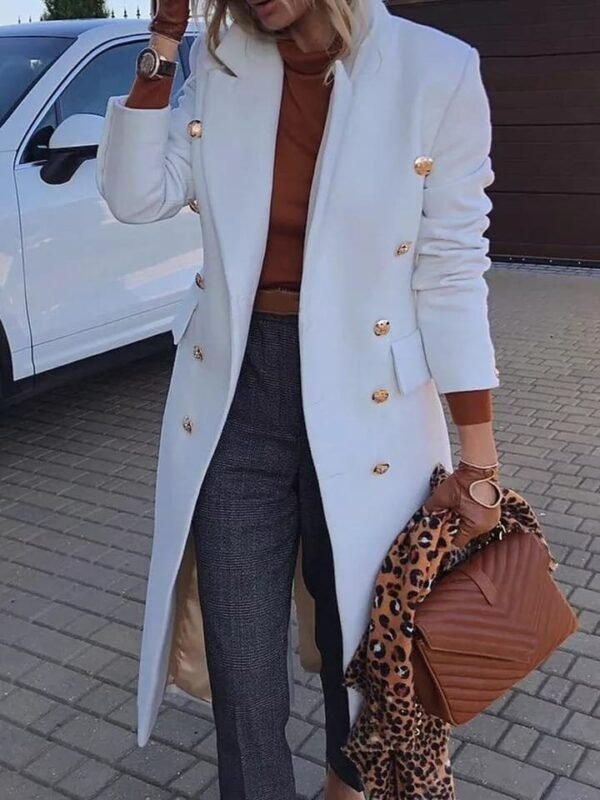 Women White Stylish Long Leather Real Leather Trench Coat - Image 4