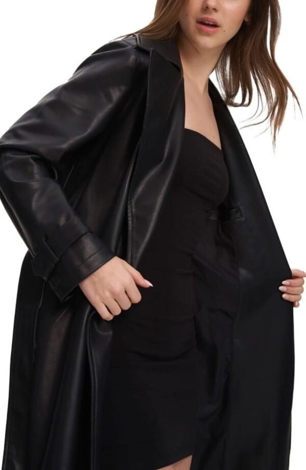 Women's Black Genuine Sheepskin Leather Trench Coat - Luxurious Long Overcoat - Image 4