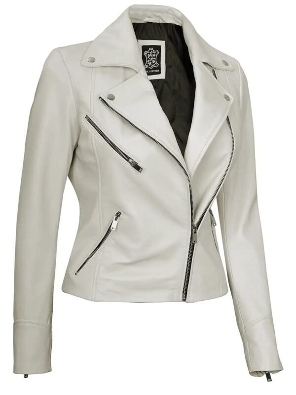 Womens White Leather Jacket - Image 2