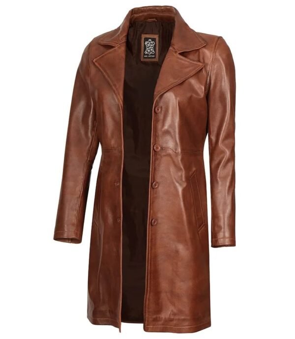 Kandis Womens Cognac Brown Leather Car Coat - Image 4