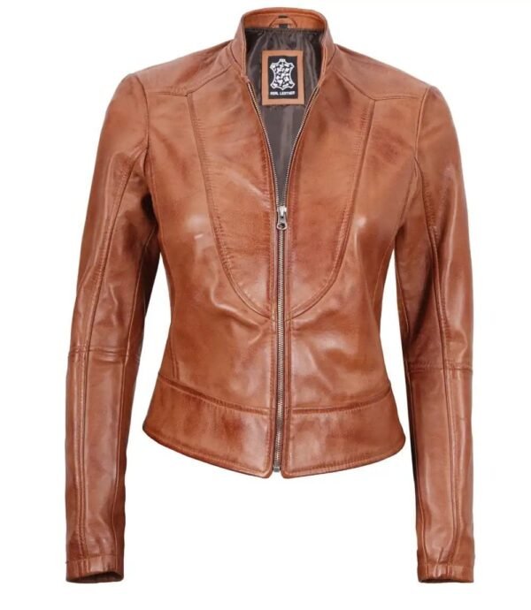 Womens Tan Biker Leather Jacket