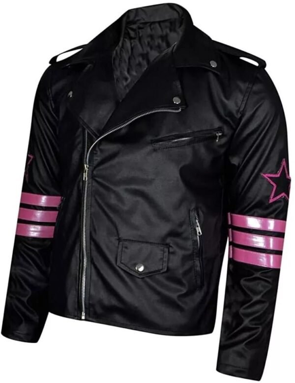 Men's Brett Haart Hitman Wrestler Skull Embroidered Black Leather Jacket - Image 3