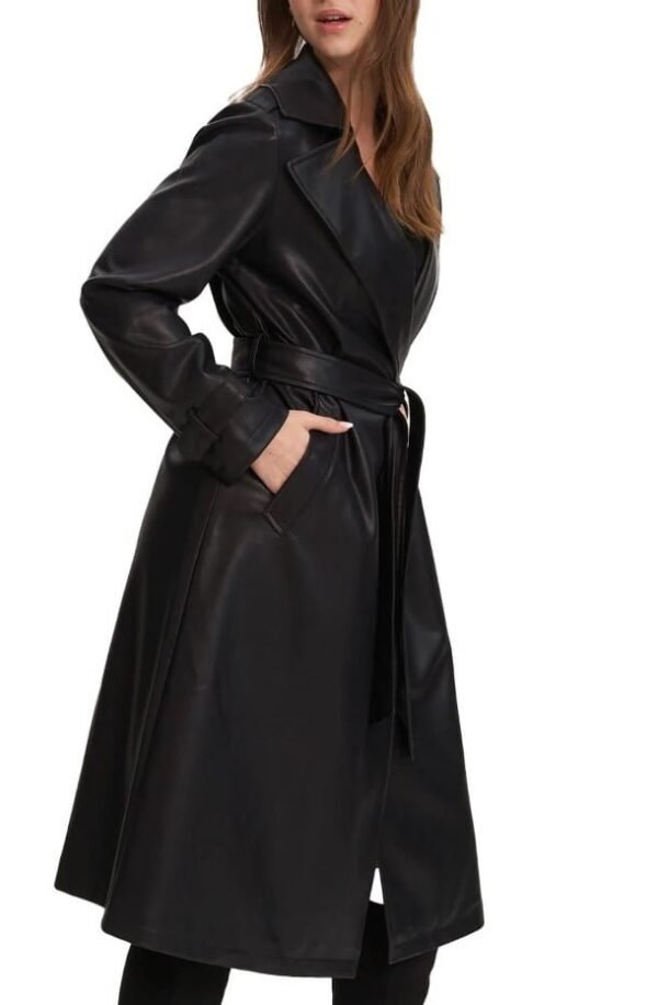 Women's Black Genuine Sheepskin Leather Trench Coat - Luxurious Long Overcoat - Image 5