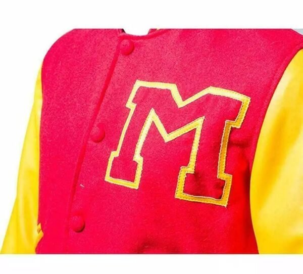 Men's MJ Thriller Michael Jackson Red M Logo Varsity Letterman Bomber Jacket - Image 5