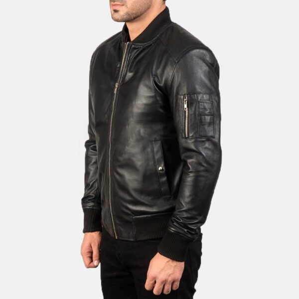 Bomia Ma-1 Black Leather Bomber Jacket - Image 2